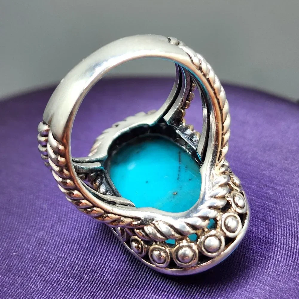 Oval Natural Blue Stone Sterling Silver Quality Statement Ring